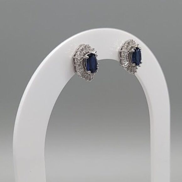 Blue Stone Stud Earrings - Picture 2 of 5